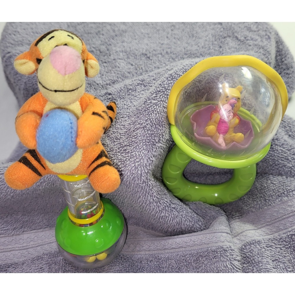 Disney Baby Rattles Winnie the Pooh Tigger Plush Plastic Set of 2 Toy 2003